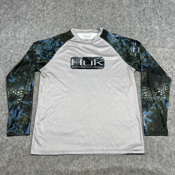 Huk Other - Huk Performance Fishing Shirt Mens M Gray Camo Raglan Long Sleeve Top Outdoors